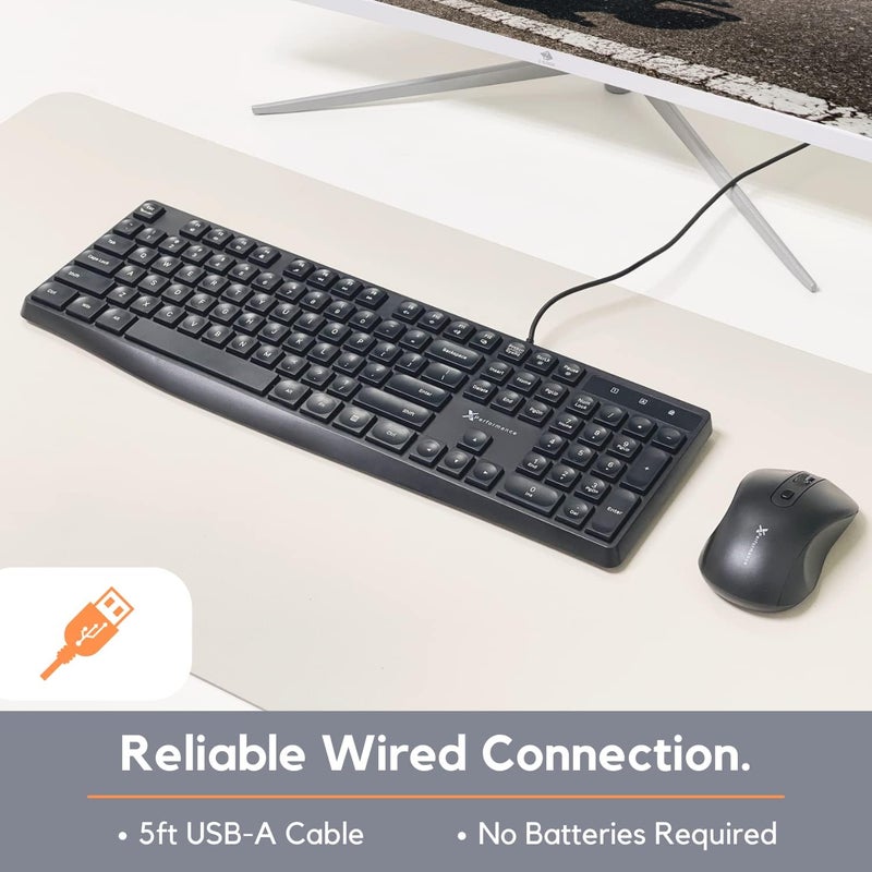 X9 Performance Wired Keyboard - Ultra Slim Full Size Ergonomic Computer Keyboard - Basic USB Keyboard for PC Desktop, Laptop with 5ft Corded Wire, 104 Quiet Keys, 14 Shortcuts, and Kickstand - Image 3